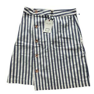 Mo:Vint Button Up Wrap Skirt  White Blue Striped size Small Anthropologie 054